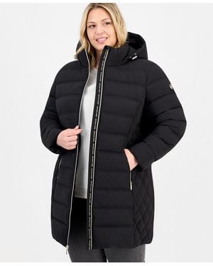 Michael Kors Plus Size Hooded Packable Puffer Coat - Black