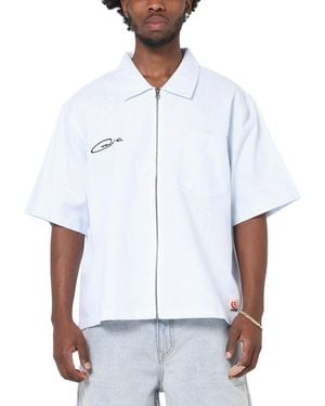 carre Oxford Stripe Zip Up Shirt - White