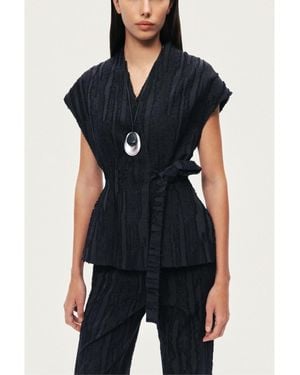 Nocturne Textured Belted Vest - Black