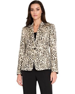 Tahari Long Sleeves Jacquard Leopard Blazer - White
