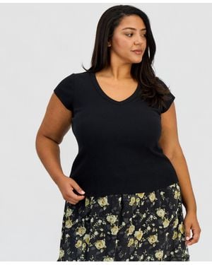 And Now This Trendy Plus Size Short-sleeve Ringer Tee - Black