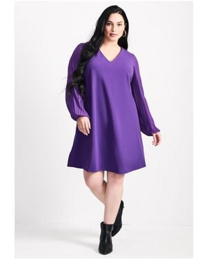 Avenue Plus Size Paloma Blouson Pleated Sleeve Shift Dress - Purple
