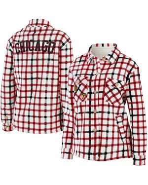 WEAR by Erin Andrews Chicago Blackhawks Plaid Button-up Shirt Jacket - Red