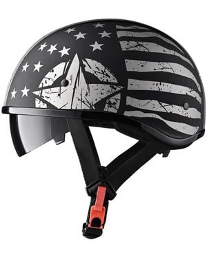 Ahr Half Face Motorcycle Helmet Sun Visor Dot Approved Bike Chopper Cruiser - Black