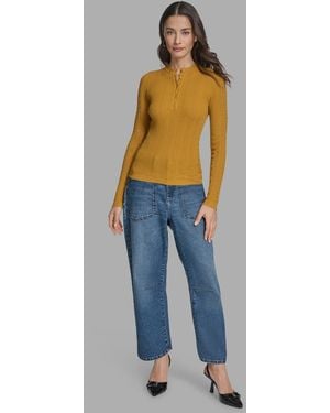 BCBGMAXAZRIA Long Sleeve Mix-stitch Henley Neck Sweater - Blue