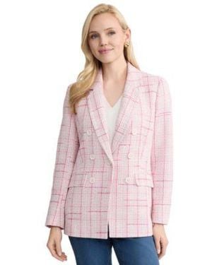 Jones New York One Button Notch Collar Tweed Jacket - Pink
