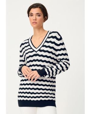 Olsen Wave Ajour Knit Sweater - Blue