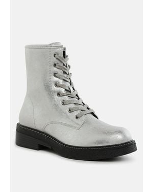 LONDON RAG Clover Faux Leather Lace Up Boots - Gray