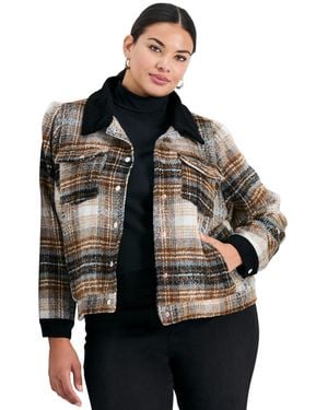 Avenue Plus Size Joss Plaid Cropped Jacket - Black