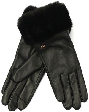 Cole Haan Faux Fur Cuff Leather Touchscreen Tech Gloves - Black