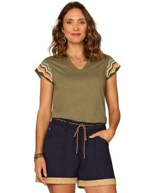 Democracy Notched V-neck Short-sleeve Top - Blue