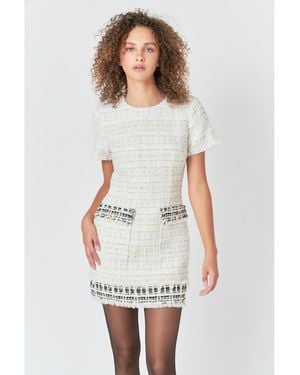 Endless Rose Tweed Fringed Mini Dress - White
