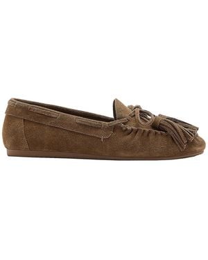 Mango Suede Fringe Bow Moccasins - Brown