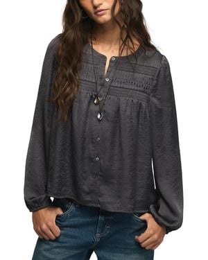 Lucky Brand Long-sleeve Satin Pintuck Blouse - Gray