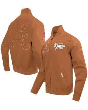 Pro Standard Atlanta Braves Paint The City Twill Full-zip Jacket - Brown