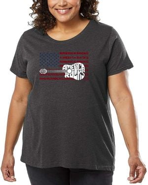 LA Pop Art Plus Size America Rocks Word Art T-shirt - Gray