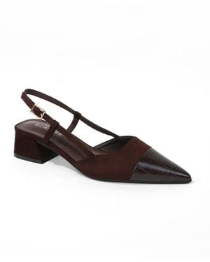 BERNESS Fay Croco Texture Toe Cap Low Block Heel Slingback - Brown