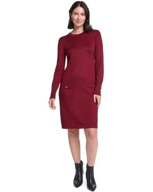 Jessica Howard Long-sleeve Jewel-neck Dress - Red
