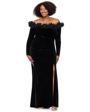 Xscape Plus Size Velvet Off-the-shoulder Long-sleeve Dress - Black
