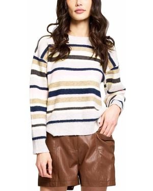 Central Park West Birch Striped Crew Pullover Sweater - Brown