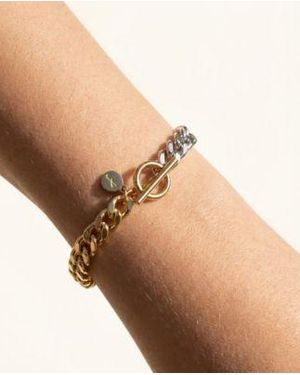 Joey Baby Two Tone Stainless Steel Bracelet With Links toggle Clasp - Natural