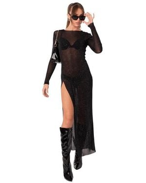 Edikted Shiny Mesh Maxi Slit Dress - White