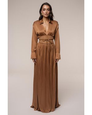 JLUXLABEL High Line Collar Maxi Dress - Brown