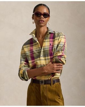 Polo Ralph Lauren Relaxed Fit Collared Plaid Shirt - Natural