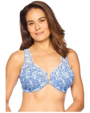 Amoureuse Plus Size Embroidered Front-close Underwire Bra - Blue
