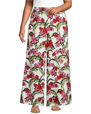 Lands' End Plus Size Linen High Rise Palazzo Pants - Red