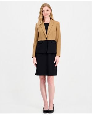 Le Suit Colorblock One-button Peplum Jacket And Dress - Black