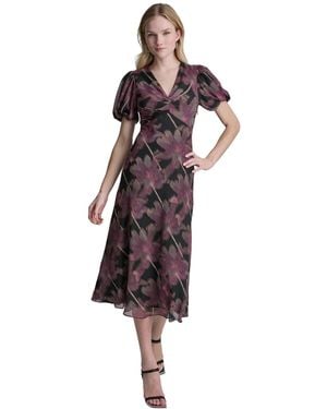DKNY Printed V-neck Midi Dress - Multicolor