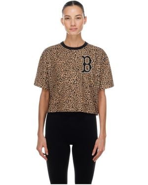 KTZ Los Angeles Dodgers Leopard Boxy Cropped T-shirt - Brown