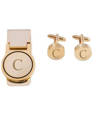 Bey-berk Gold-tone Monogrammed Cuff Links & Money Clip Set - Metallic