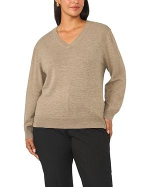 Vince Camuto Plus Size V-neck Long-sleeve Racking-trim Sweater - Natural