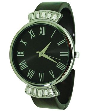 Olivia Pratt Elegant Emerald Rhinestone Solid Metal Bangle Watch - Green
