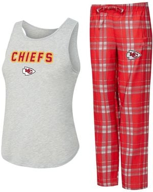 Concepts Sport 2-piece Heather Gray/red Kansas City Chiefs Regulate Plaid Tank Top And Pants Sleep Set - White