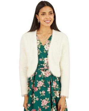 Yumi' Soft Eyelash Knit Bolero - White