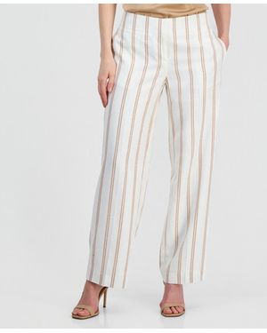 Kasper Petite Striped Wide-leg Mid-rise Pants - White