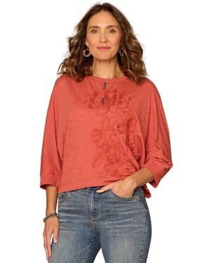 Democracy Petite Scoop Neck Embroidered Knit Top