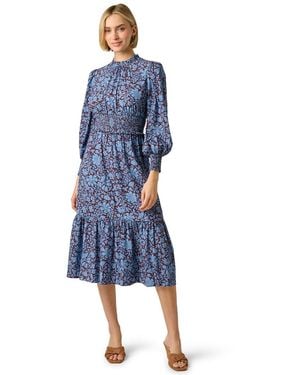 Adrianna Papell Printed Smocked Midi Dress - Blue