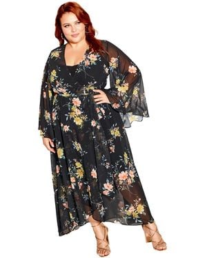 City Chic Plus Size Fleetwood Long-sleeve Wrap Maxi Dress - Black