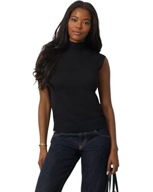 Cable & Gauge Extended Shoulder Mock Neck Sweater - Black