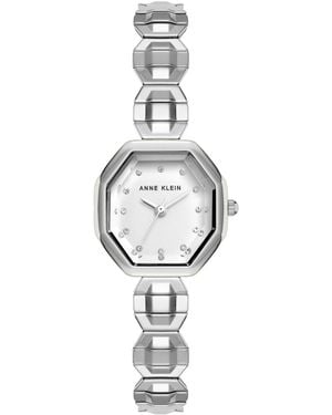 Anne Klein Quartz Octagonal Crystal Accented Dial Stainless Steel Expansion Band Watch 24mm - Metallic
