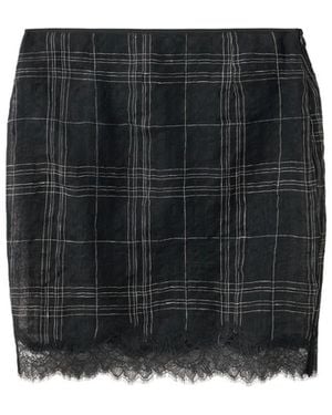 Mango Plaid Linen-blend High-rise Skirt - Black