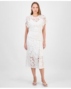 BOSS Floral Lace Midi Dress - White