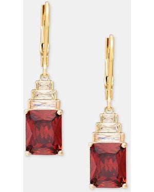 Anne Klein Gold-tone Siam Cubic Zirconia Square Drop Earrings - Red