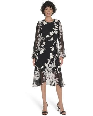 Tommy Hilfiger Sheer Balloon Sleeve Dress - Black