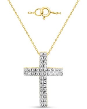 Forever Grown Diamonds Lab-grown Diamond Double Row Cross Pendant Necklace (2 Ct. T.w. - Metallic