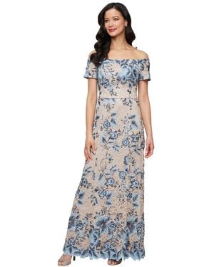 Alex Evenings Off-the-shoulder Lace A-line Dress - Blue